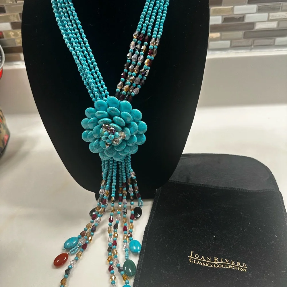 Joan Rivers Turquoise Beaded Necklace with Floral Pendant - Picture 7 of 7